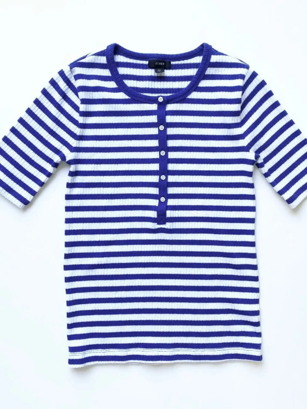 J.Crew Ribbed Elbow Sleeve Henley Blue White Striped XS